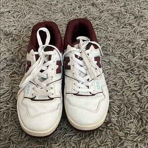 New Balance White and Red Classic Sneakers